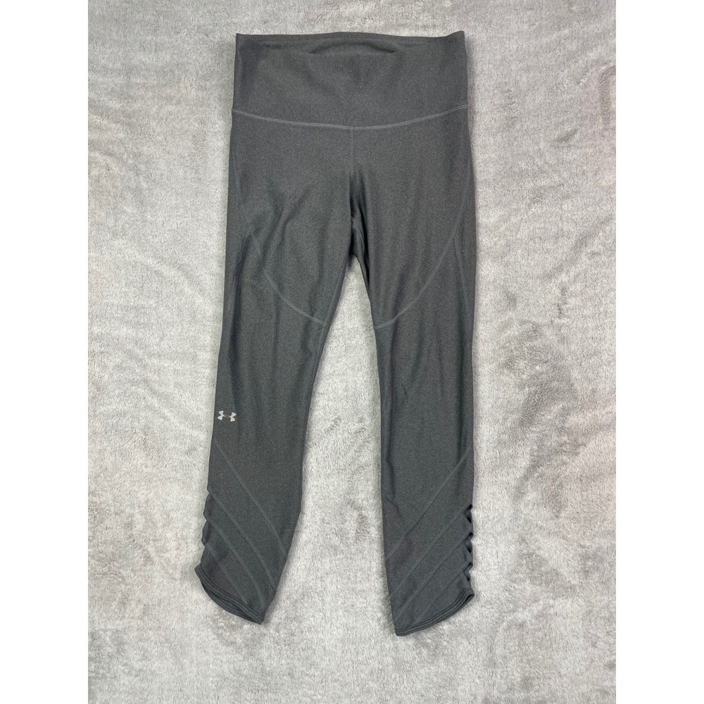 Under Armour HeatGear Compression Leggings Womens M Gray Cropped Strappy Cuffs